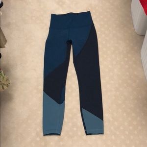 Blue color block leggings